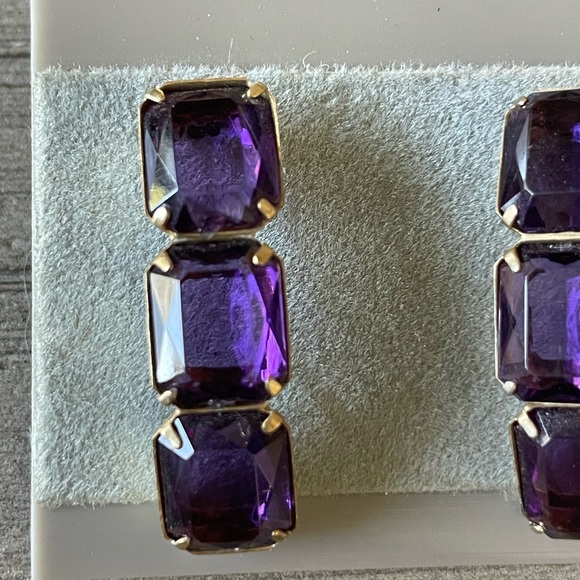 Vintage amethyst tri-stone earrings - Picture 2 of 3